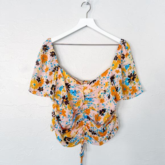 WAYF Secrets Kept Pink Floral Ruched Crop Top Extra Large NWOT - Picture 2 of 6